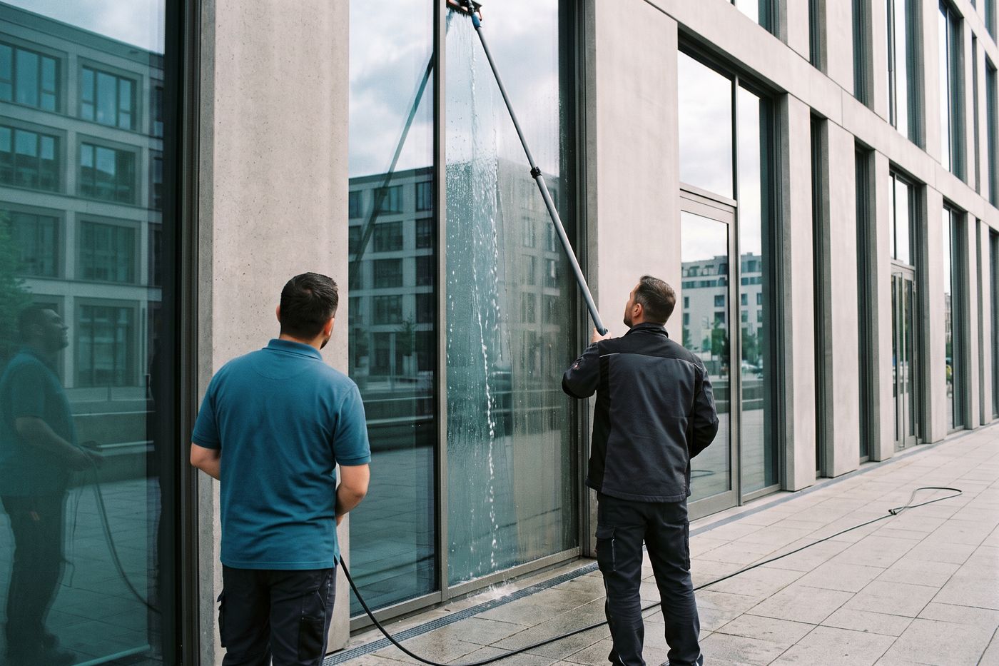 Fassadenreinigung an einem Gebäude